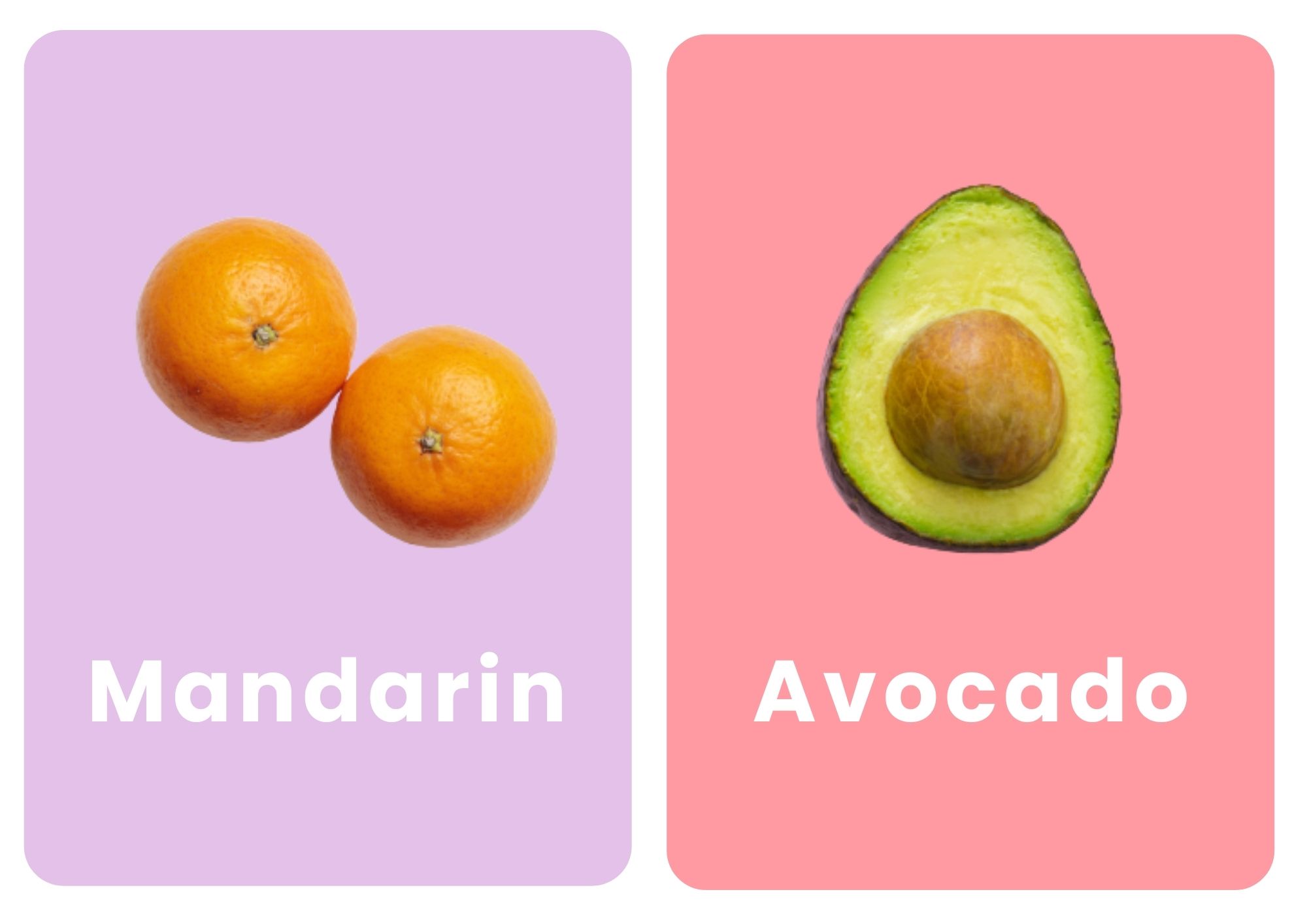 карточки фруктов на английском  мандарин авокадо